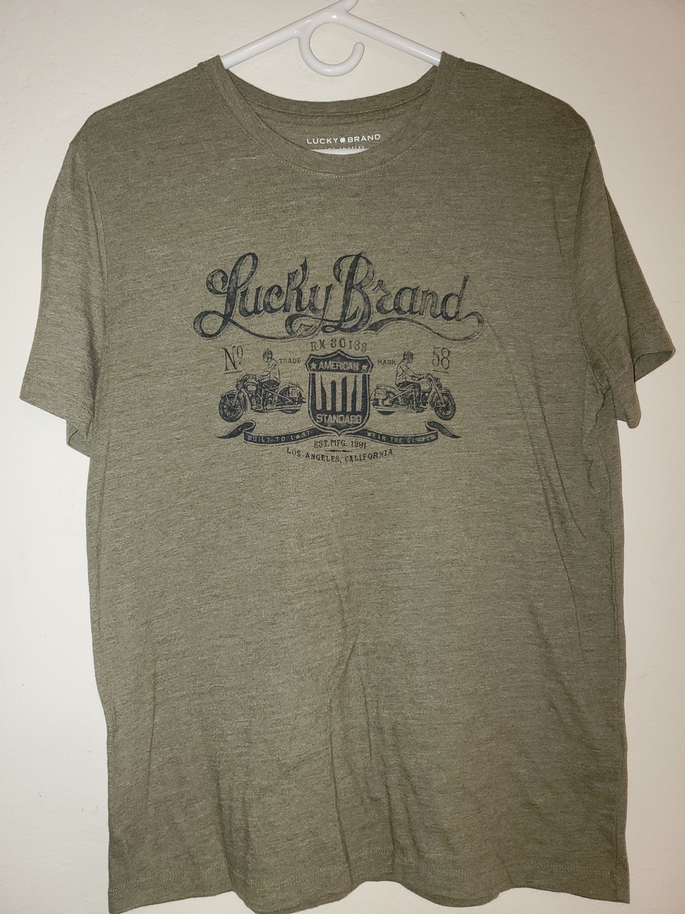 Lucky Brand Men's Olive Green Graphic Crew Tee
